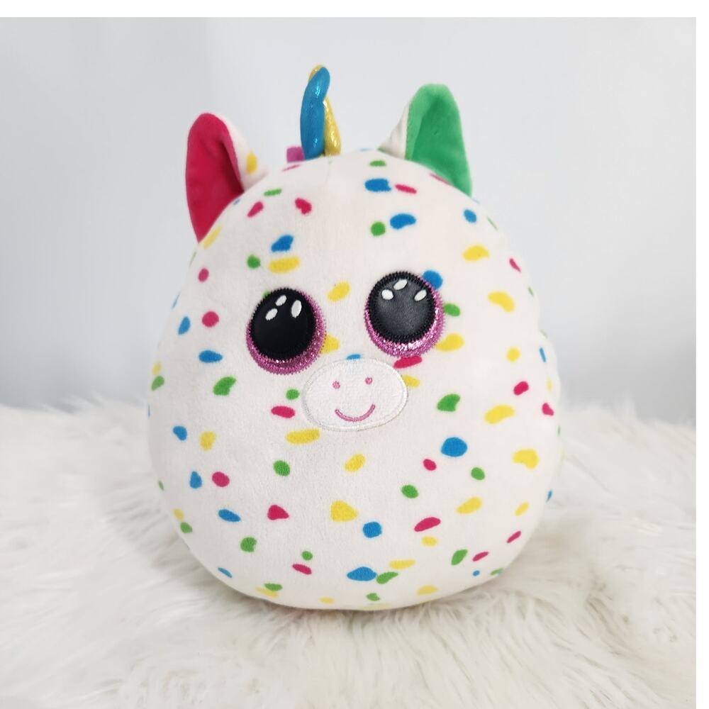Ty Squish-a-Boos Harmonie the Unicorn Plush White Rainbow Speckled Glitter Eyes